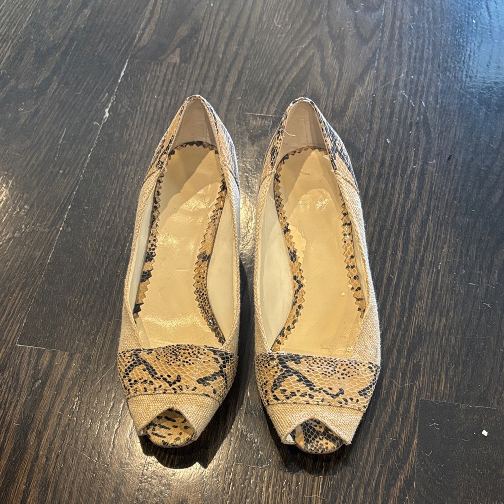 Snakeskin Patterned Peep Toe Heels Anthropologie - image 1